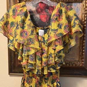 🌺Misa L.A. Floral Chiffon Flutter drape over tank Jumpsuit elastic waist & hems